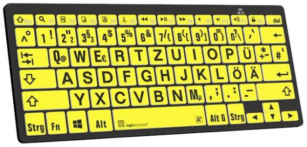 Logickeyboard XL-Print Bluetooth Tastatur Deutsch, QWERTZ Schwarz Multimediatasten, USB-Hub, Gerä