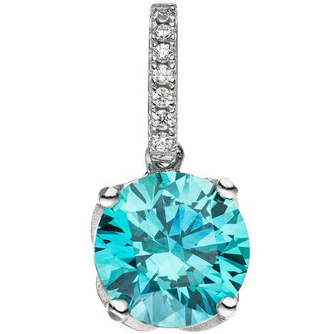 SIGO Anhänger 925 Sterling Silber 1 Zirkonia tükis hellblau blau Silberanhänger