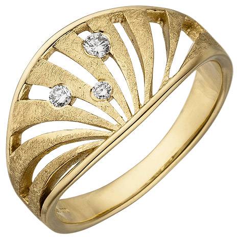 SIGO Damen Ring 585 Gold Gelbgold eismatt 3 Diamanten Brillanten Diamantring