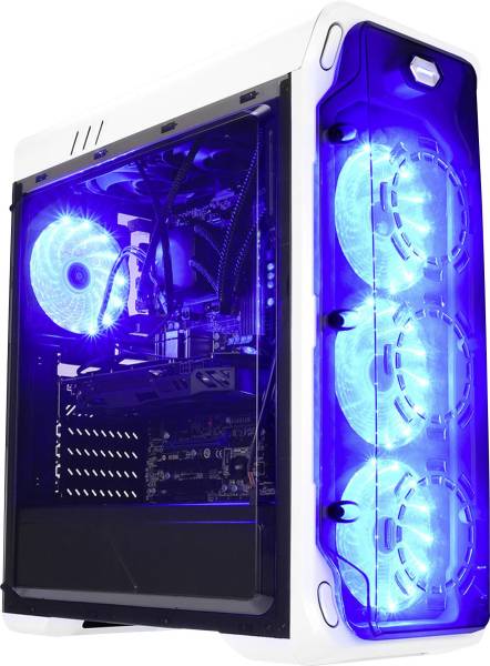 LC Power LC-988W-ON Midi-Tower PC-Gehäuse, Gaming-Gehäuse Weiß 4 Vorinstallierte LED Lüfter, Int