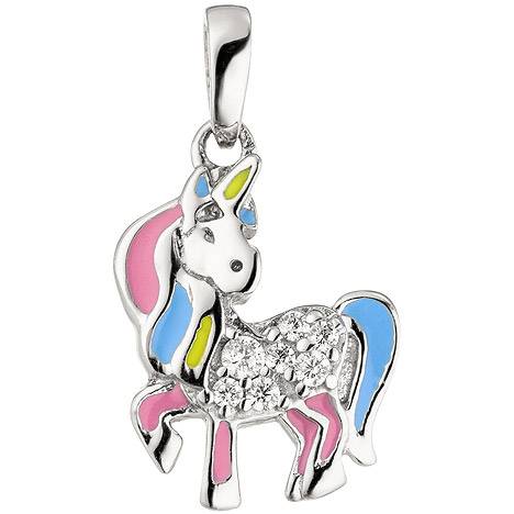 SIGO Kinder Anhänger Einhorn 925 Sterling Silber rosa hellblau 7 Zirkonia