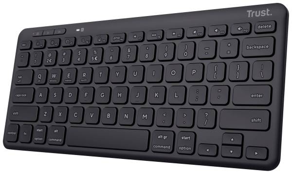 Trust Lyra Compact Bluetooth, Funk Tastatur Deutsch, QWERTZ Schwarz Wiederaufladbar, Geräuscharme