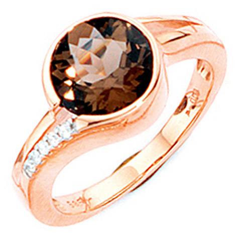 SIGO Damen Ring 585 Gold Rotgold 1 Rauchquarz braun 5 Diamanten Brillanten Goldring