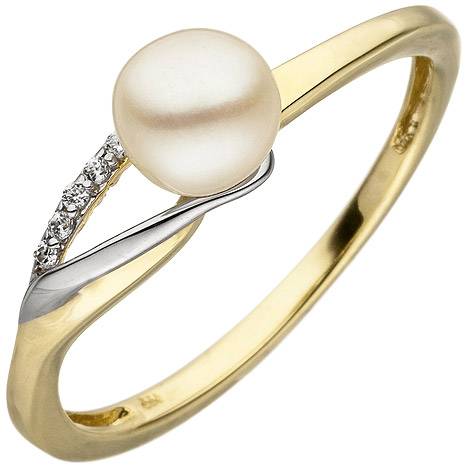 SIGO Damen Ring 333 Gelbgold Weißgold bicolor 1 Süßwasser Perle 6 Zirkonia