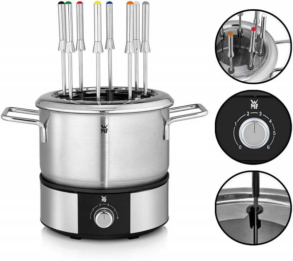 WMF Lono Fondueset für 8 Personen, Fondue elektrisch, 1400 W, Temperaturregulierung, Gabel-Halterung