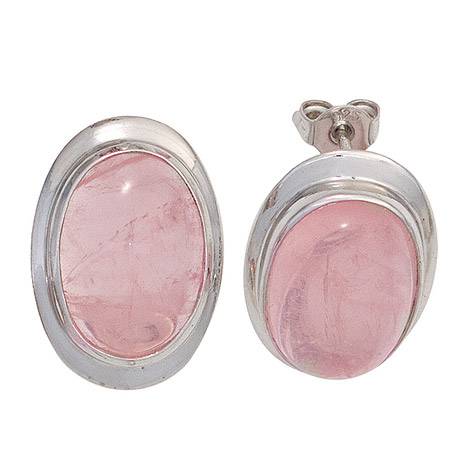 SIGO Ohrstecker oval 925 Sterling Silber rhodiniert 2 Rosenquarze rosa Ohrringe